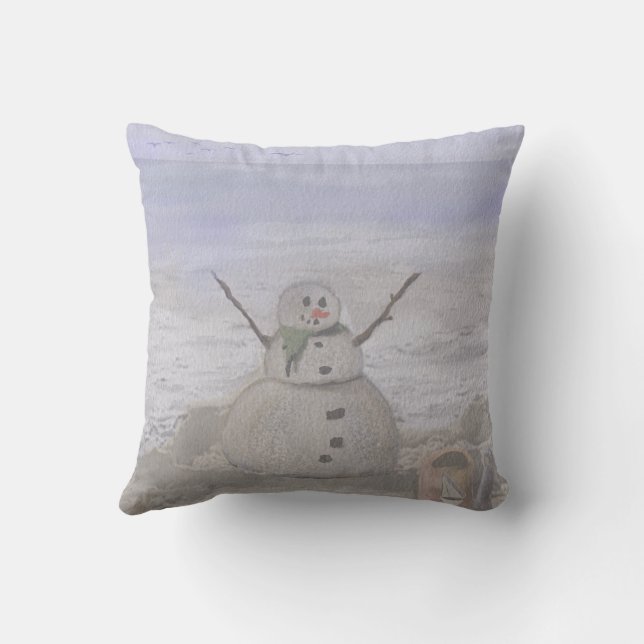 Frosty Snowman At The Beach Cushion (Back)