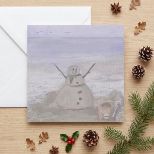 Frosty Snowman At The Beach Holiday Card