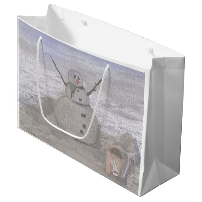 Frosty Snowman At The Beach Large Gift Bag (Front Angled)
