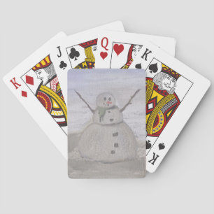 Frosty Snowman At The Beach Playing Cards