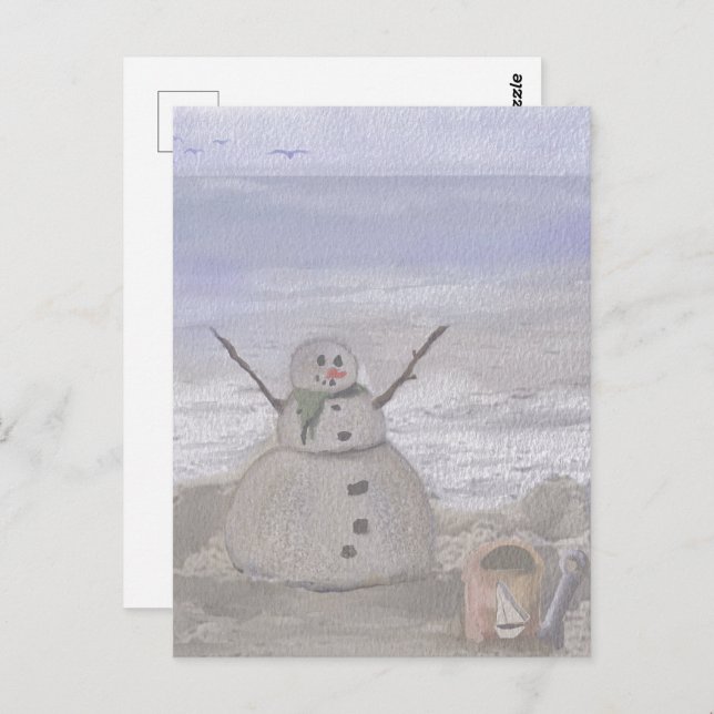 Frosty Snowman At The Beach Postcard (Front/Back)
