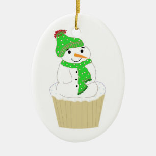 Frosty Snowman Cupcake Ceramic Ornament