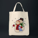 Frosty Snowman Family - Blue Tote Bag<br><div class="desc">Frosty the Snowman with Mrs Frosty and baby boy Frosty. They are all dressed up in scarf and mittens. Great design for the holidays or throughout winter.</div>