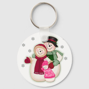 Frosty Snowman Family - Pink Key Ring