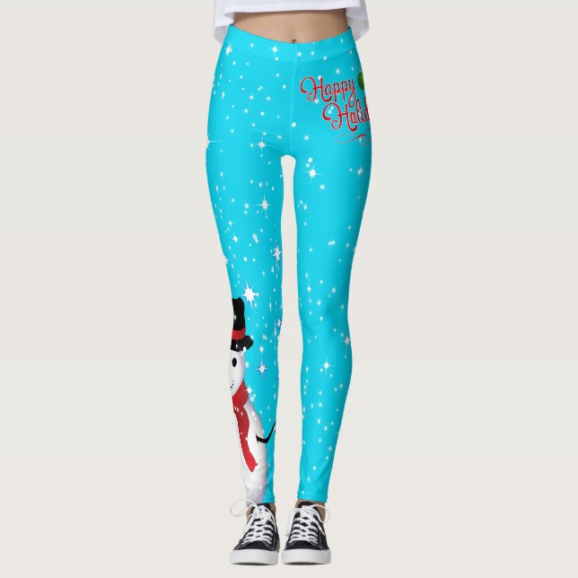 Frosty Snowman Happy Holidays Starry on Your Colou Leggings (Front)