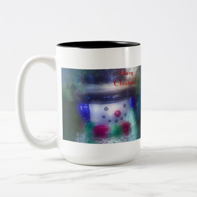 Frosty Snowman Merry Christmas Two-Tone Coffee Mug (Left)