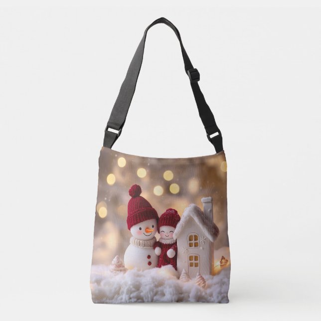 Frosty Snowman Siblings Winter Joy Crossbody Bag (Front)