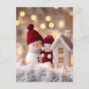 Frosty Snowman Siblings Winter Joy Holiday Postcard