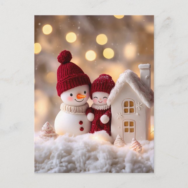 Frosty Snowman Siblings Winter Joy Holiday Postcard (Front)