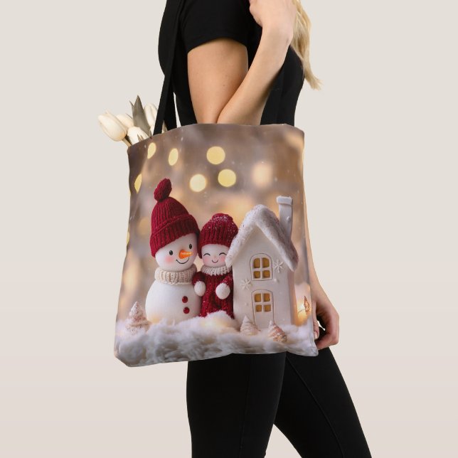 Frosty Snowman Siblings Winter Joy Tote Bag (Close Up)