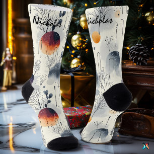 Frosty Sunrise Winter in Blue, Orange, and White Socks