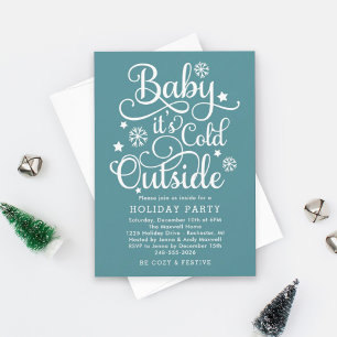 Frosty Teal Baby Its Cold Outside Winter Party Invitation