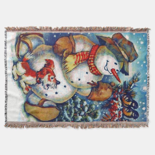 Frosty the snowman and Friends Christmas Throw Blanket (Front)