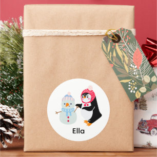 Frosty the Snowman and Penguin Classic Round Sticker