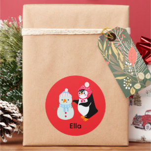 Frosty the Snowman and Penguin Classic Round Sticker