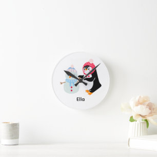 Frosty the Snowman and Penguin Round Clock