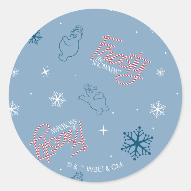Frosty the Snowman Blue Snowflake Pattern Classic Round Sticker (Front)
