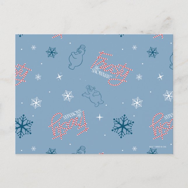Frosty the Snowman Blue Snowflake Pattern Holiday Postcard (Front)