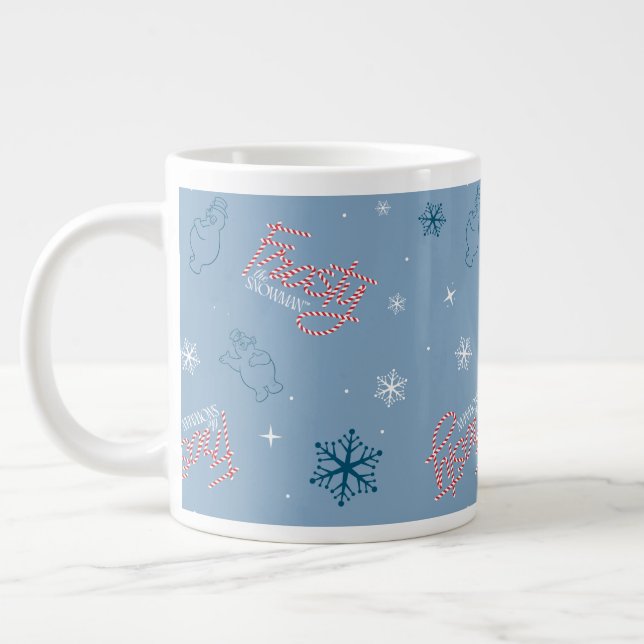 Frosty the Snowman Blue Snowflake Pattern Large Coffee Mug (Left)