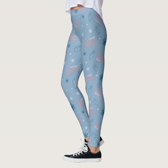 Frosty the Snowman Blue Snowflake Pattern Leggings (Left)