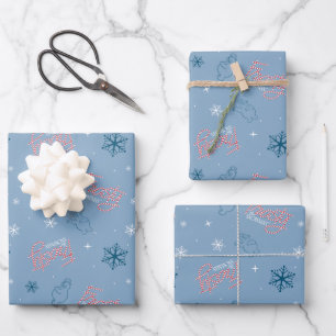 Frosty the Snowman Blue Snowflake Pattern Wrapping Paper Sheet