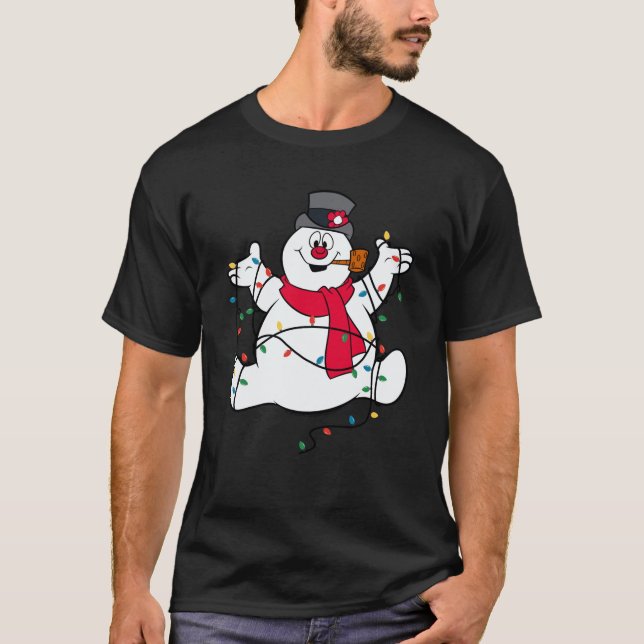 Frosty The Snowman Christmas Lights Portrait Swea T-Shirt (Front)