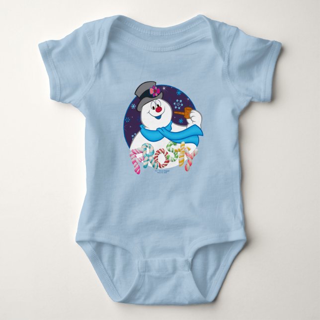 Frosty the Snowman™ | Colourful Candy Cane Name Baby Bodysuit (Front)