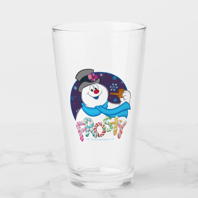 Frosty the Snowman™ | Colourful Candy Cane Name Glass (Front)