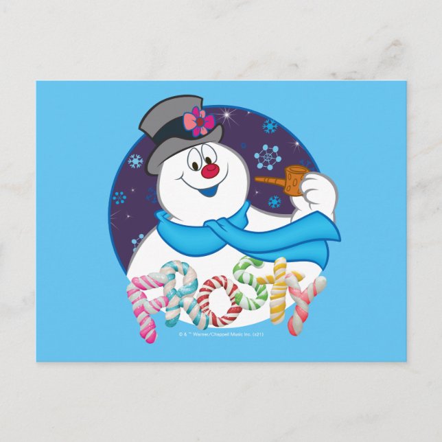 Frosty the Snowman™ | Colourful Candy Cane Name Holiday Postcard (Front)