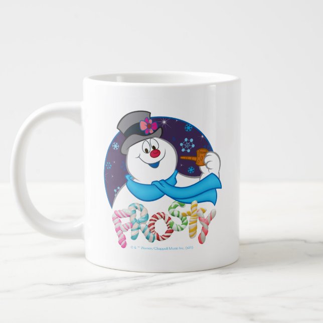 Frosty the Snowman™ | Colourful Candy Cane Name Large Coffee Mug (Left)