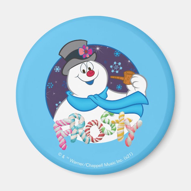 Frosty the Snowman™ | Colourful Candy Cane Name Magnet (Front)
