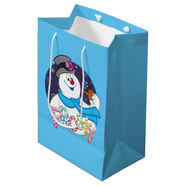 Frosty the Snowman™ | Colourful Candy Cane Name Medium Gift Bag (Front Angled)