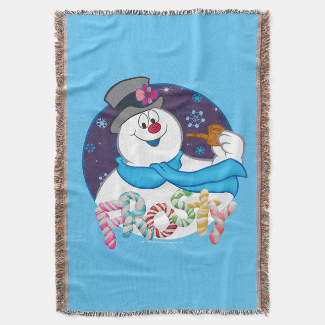 Frosty the Snowman™ | Colourful Candy Cane Name Throw Blanket (Front Vertical)