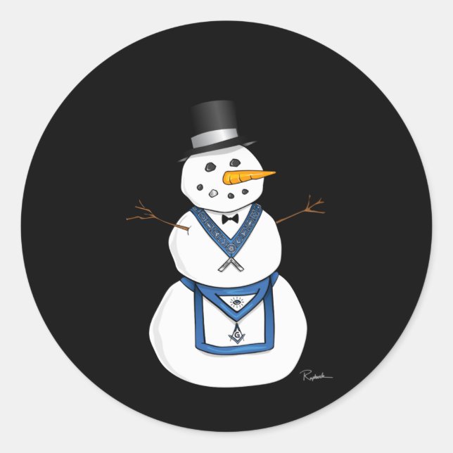 Frosty The Snowman Funny Masonic Holiday Christmas Classic Round Sticker (Front)