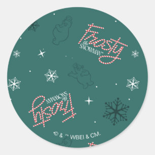 Frosty the Snowman Green Snowflake Pattern Classic Round Sticker