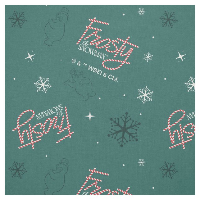 Frosty the Snowman Green Snowflake Pattern Fabric (Swatch)