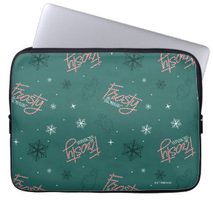 Frosty the Snowman Green Snowflake Pattern Laptop Sleeve