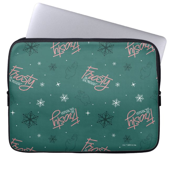 Frosty the Snowman Green Snowflake Pattern Laptop Sleeve (Front)