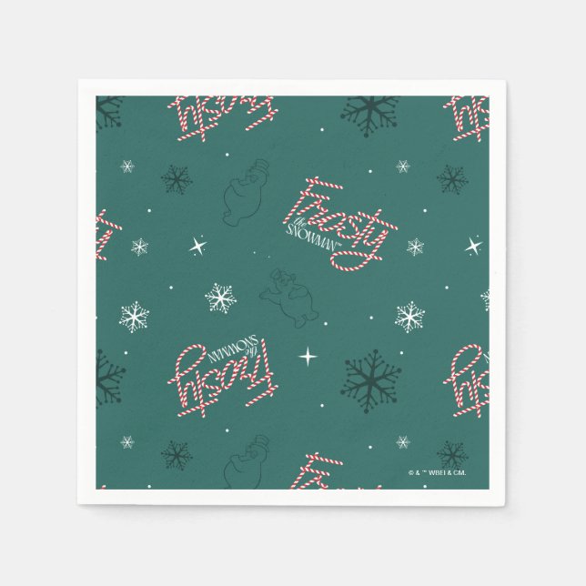 Frosty the Snowman Green Snowflake Pattern Napkin (Front)