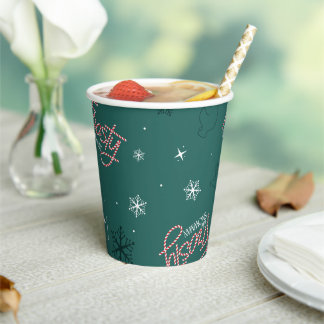 Frosty the Snowman Green Snowflake Pattern Paper Cups