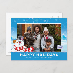Frosty The Snowman   Happy Holidays Family Photo  Holiday Postcard