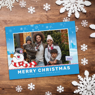 Frosty The Snowman   Merry Christmas Family Photo  Holiday Postcard