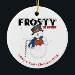 Frosty the Snowman Personalised Christmas Ceramic Tree Decoration<br><div class="desc">Featuring the iconic and beloved snowman, this ornament brings the classic holiday character to life with cheerful colours and a playful design. Personalise it with a name or special message, making it a unique keepsake for your tree or a heartwarming gift for someone special. Crafted from high-quality ceramic, this ornament...</div>