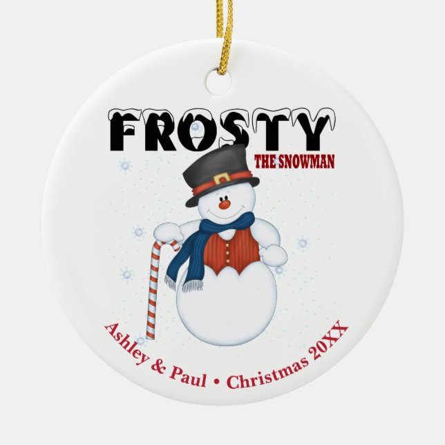 Frosty the Snowman Personalised Christmas Ceramic Tree Decoration (Front)