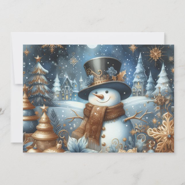 Frosty the snowman whimsical blue Christmas  Holiday Card (Front)