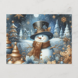 Frosty the snowman whimsical blue Christmas  Postcard