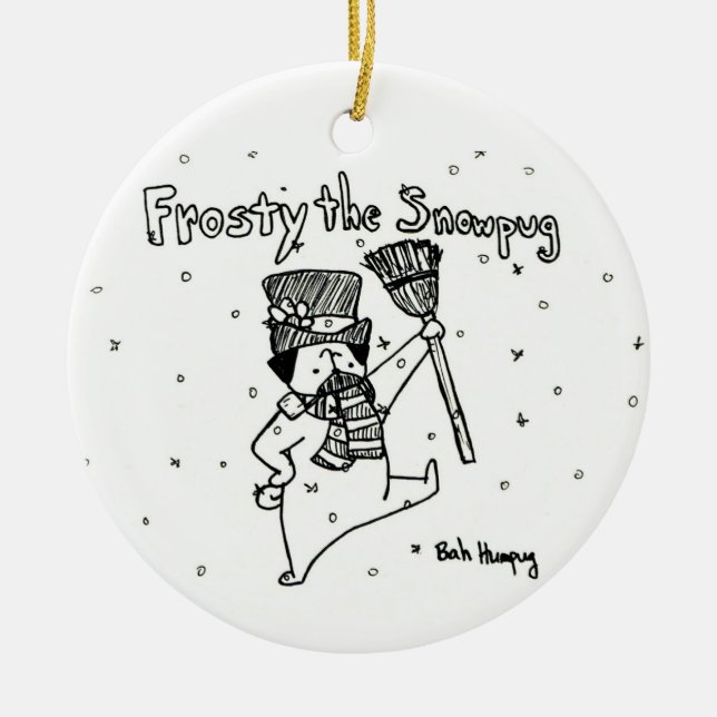 Frosty the Snowpug Ceramic Ornament (Front)