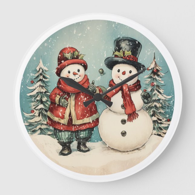 Frosty Time – Vintage Snowman Christmas Large Clock (Front)