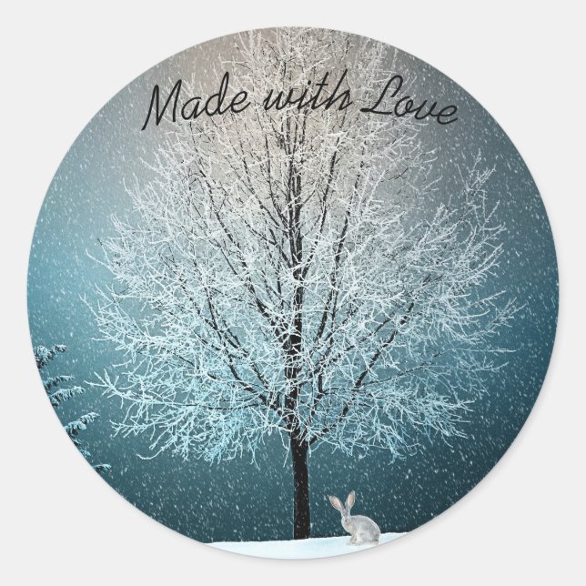 Frosty tree in the evening  classic round sticker (Front)