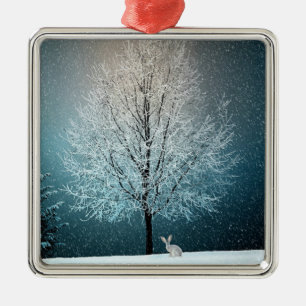 Frosty tree in the evening snowflake pewter christ metal ornament